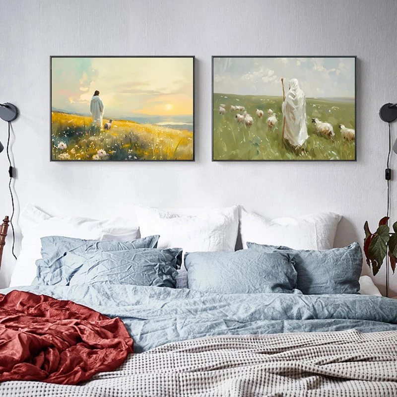 Christ Jesus and The Lamb Watercolor Posters Prints Canvas Printing Vintage Wall Art Picture for Living Room Home Decor Gift - view 2