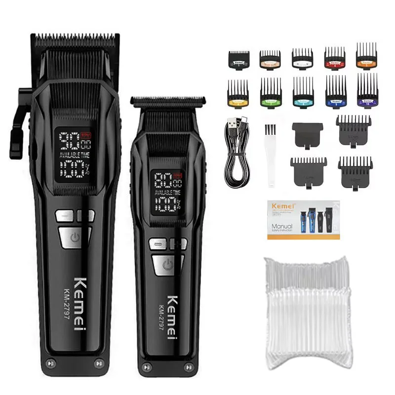 Kemei Professionele Elektrische Tondeuse Kit Oplaadbare Tondeuse Scheerapparaat Voor Mannen USB Opladen Baard Scheermes KM-2797 KM-1102