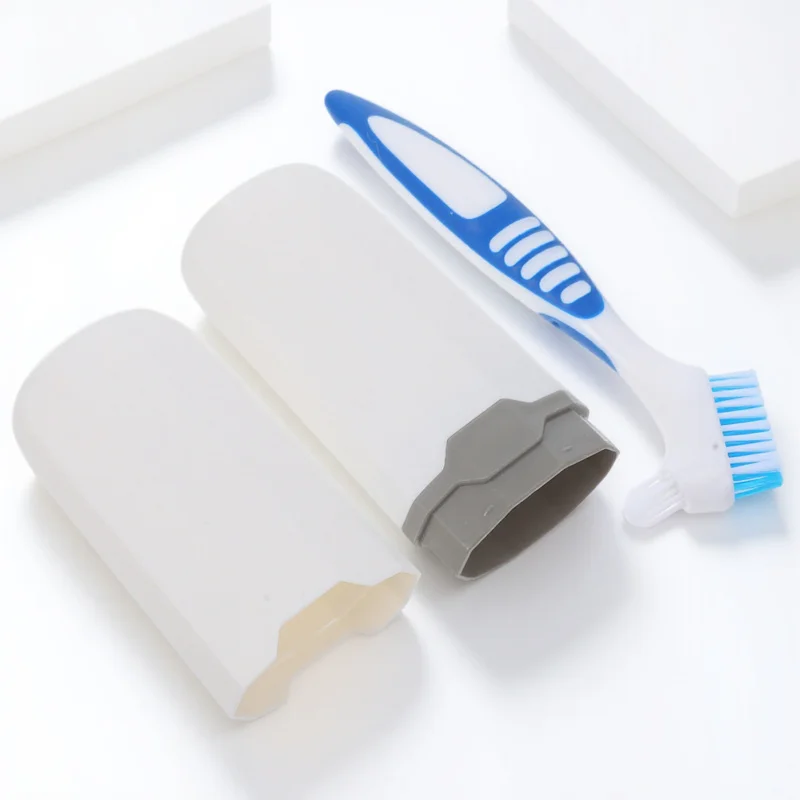 

1Set Travel Toothbrush with Case Double Sided Cleaning Brush for False Teeth Portable Holder for Travel Business Outdoor
