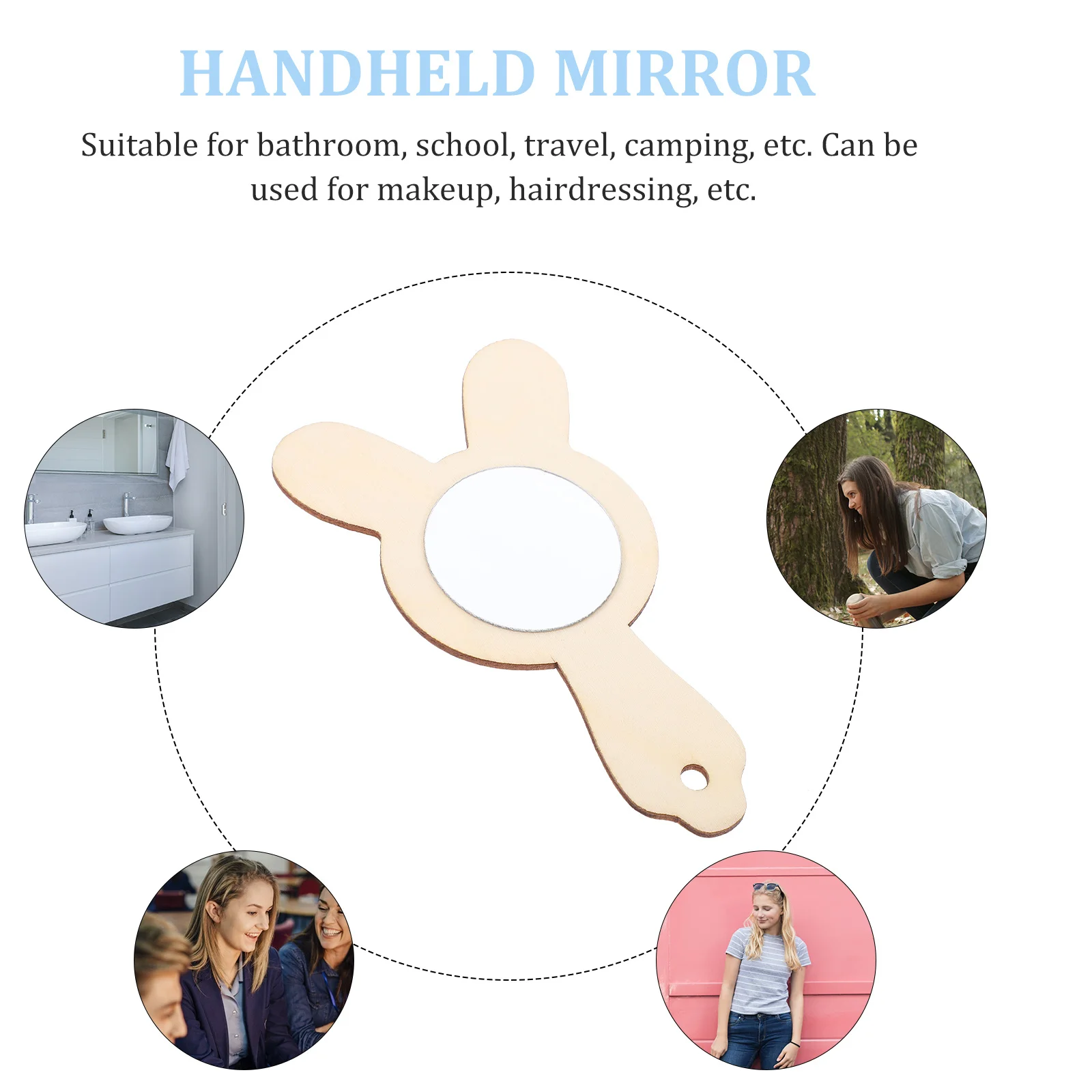 10pcs Diy Wooden Hand Mirror Unfinished Small Handheld Mirror For Craft Painting Wood Mirrors Decorative Diy Craft Accessory