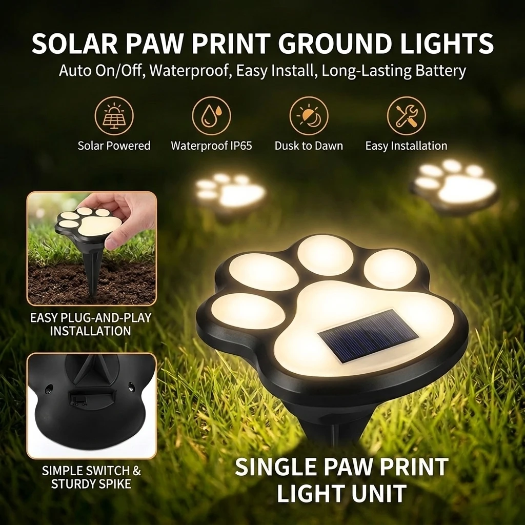 Solar lawn light LED simulation footprint dog paw floor plug light outdoor rainproof courtyard garden decorative buried light