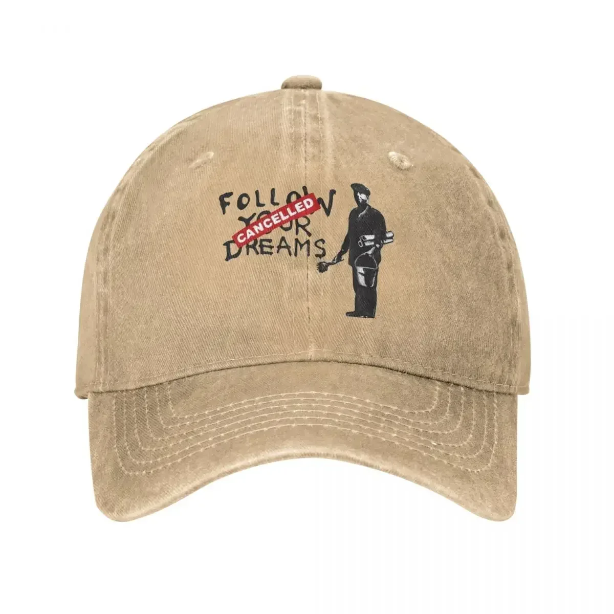 Banksy Quote Follow Your Dreams Baseball Cap Graffiti With Painter Distressed Denim Cap Hat Casual Outdoor Running Golf Headwear