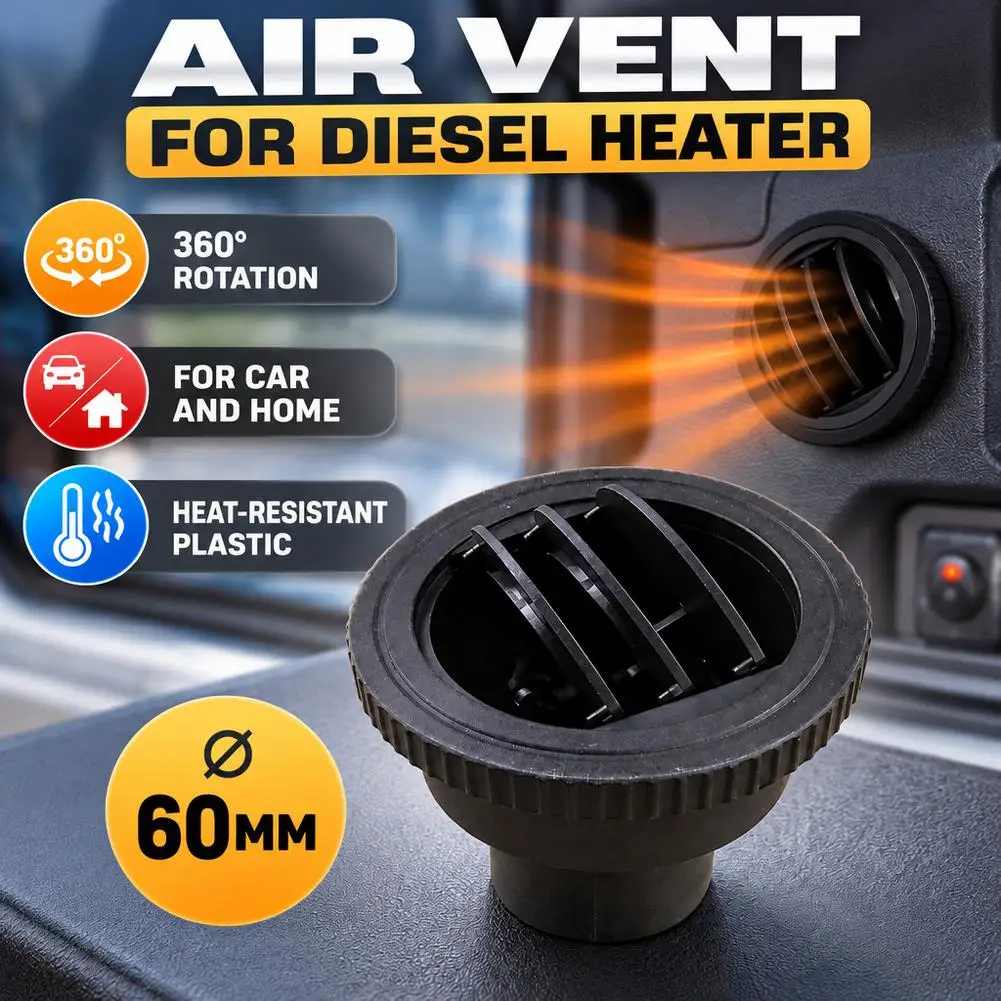 Round Air Vent Outlet Black Air Vent for Parking Heater Rotatable Connector For Car Truck VAN Camper Flat Pipe Joiner Connector