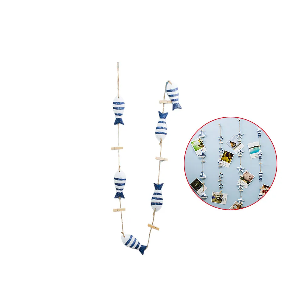 

Photo Wall Clip Hanging Decoration Photo Clamps Wooden Clips Rope Fish Shape Ideal Sitting Room Bedroom Office Gift