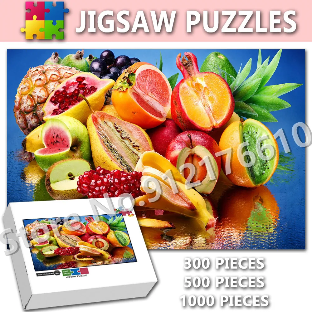 Vegetable and Fruit Print 300/500/1000 Pieces Puzzles for Adult Foods Apple Orange Pineapple Jigsaw Puzzles Decompressing Toys