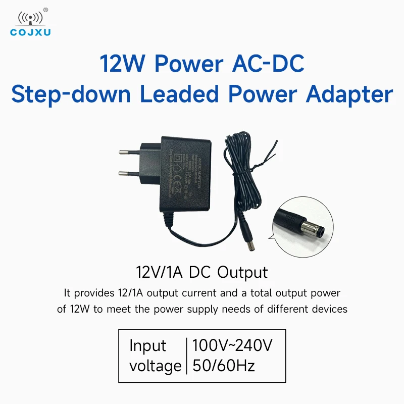 12W Power AC-DC 12V/1A Step-down Leaded Power Adapter Overcurrent Short-Circuit Protection Power Supply 100V-240V GQ12-120100-HG