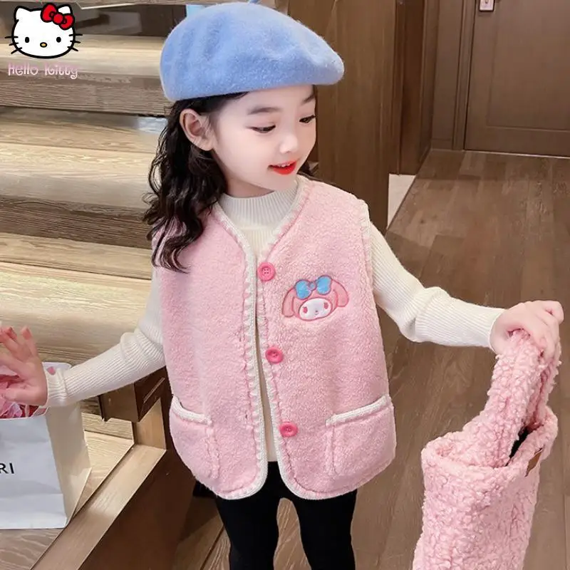 

Kawaii Girls Kuromi Autumn Winter Warm Vest Cartoon Anime New Thickened Vest Sanrio Clothing Fashionable Outside Wear Shoulders