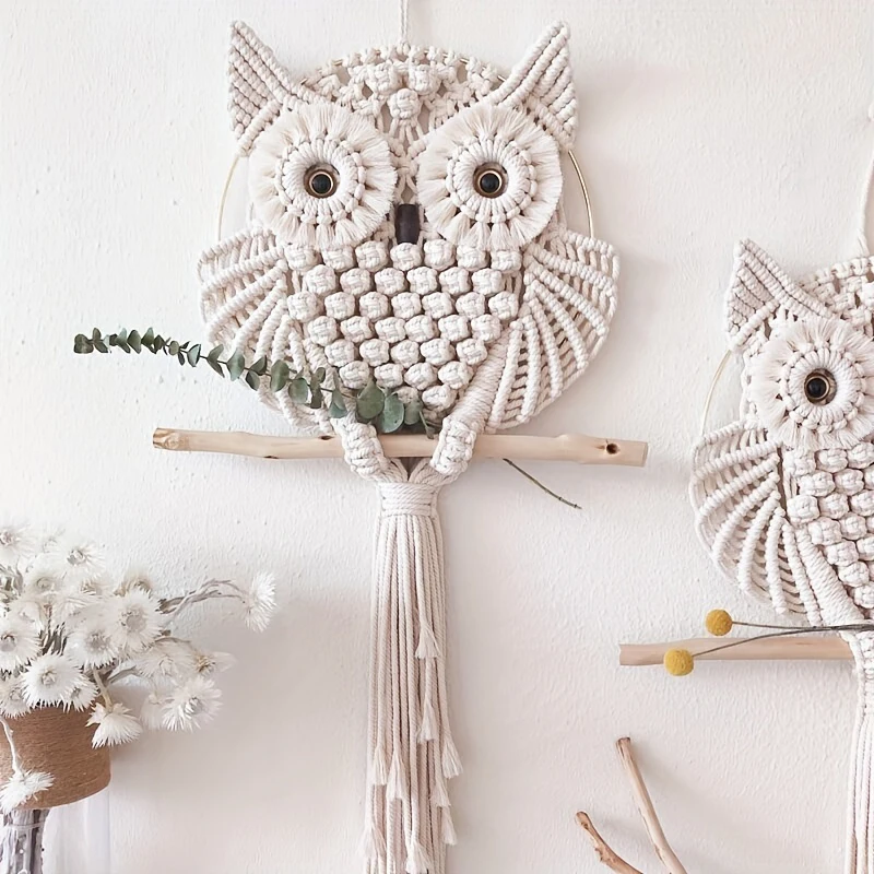 Fashion Owl Tapestry Hand-woven Owl Dream Catcher Wall Hanging Macrame Tassel Boho Decor For DIY Apartment Room Home Decoration