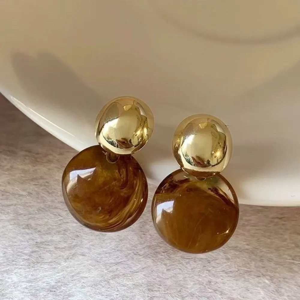 Pendant Amber Color Earrings Fashion Jewelry Light Luxury Vintage Women's Earrings Round Temperament Amber Ear Stud