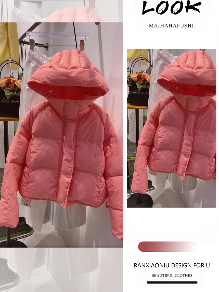 

Thiened ort Puffer Jaet And ell Cap Set for Women Winter Faion Casual Sle Two-Piece Suit Pink Color Trendy Bread ...