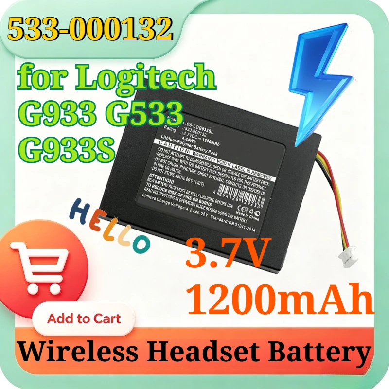 

533-000132 3.7V 1200mAh Li-po Replacement Battery for Logitech G933 G533 G933S Wireless Headset Battery with Installation Tools