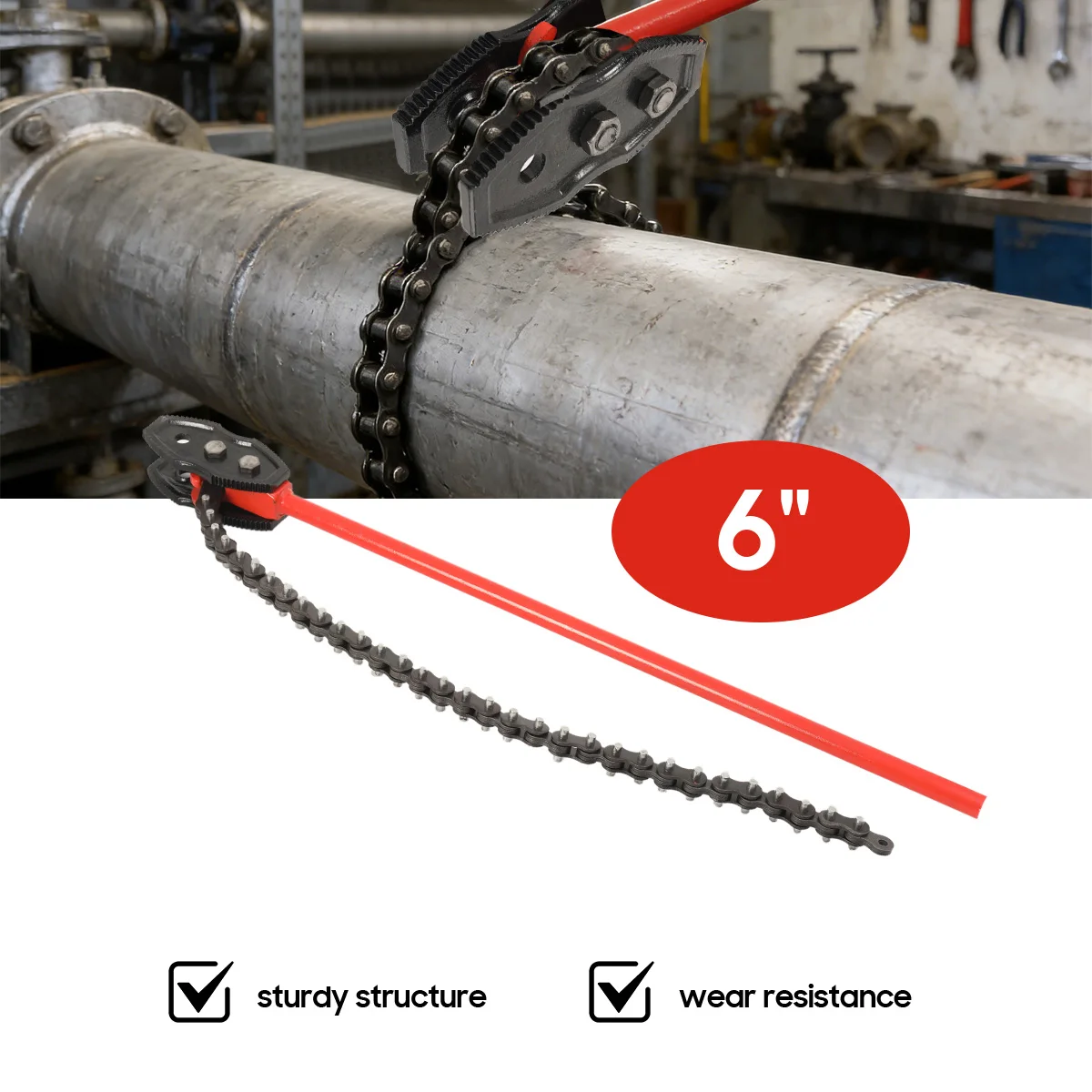 Robuster Rohrkettenschlüssel, 6/8 Zoll, Kettenrohrschlüssel im Griffstil, verstellbarer Rohrzange, Kettenrohrschlüssel – Detail 9