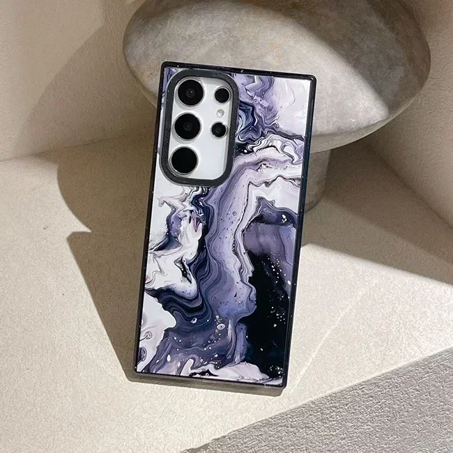 حافظة حدودية سوداء من الأكريليك الرخامي لهاتف سامسونج جالاكسي S25 + بلس S24 S23 Ultra S25U