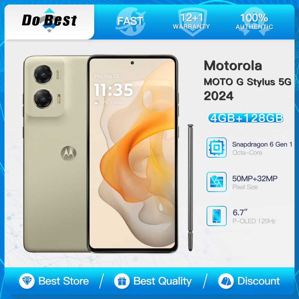 Motorola Moto G Stylus 5G 2024 5G Teléfono móvil XT2419 6,7 ”P-OLED 120Hz Snapdragon 6 Gen 1 Octa-Core Teléfono móvil Android desbloqueado