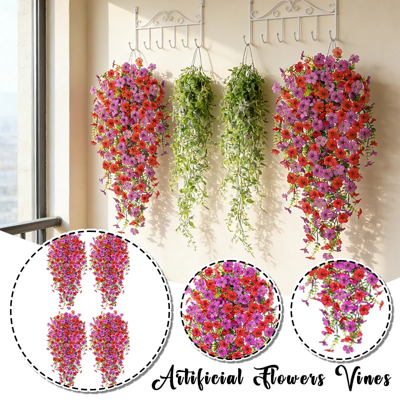 

4PCS Artificial Eucalyptus Morning Glory Vine Faux Greenery Garland Hanging Leaves Wall Decor Home Garden Wedding Party Outdoor