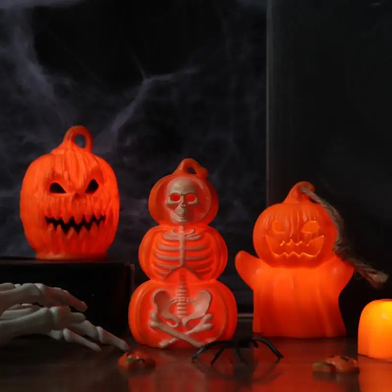 Halloween LED Pumpkin Decorative Lights With Warm Glow Hanging Loop For Haunted House Indoor Outdoor Decor