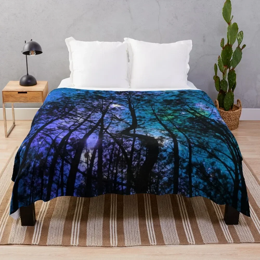 

Teal Blue Purple Twisted Forest Throw Blanket Camping Beach Flannel Fabric Blankets