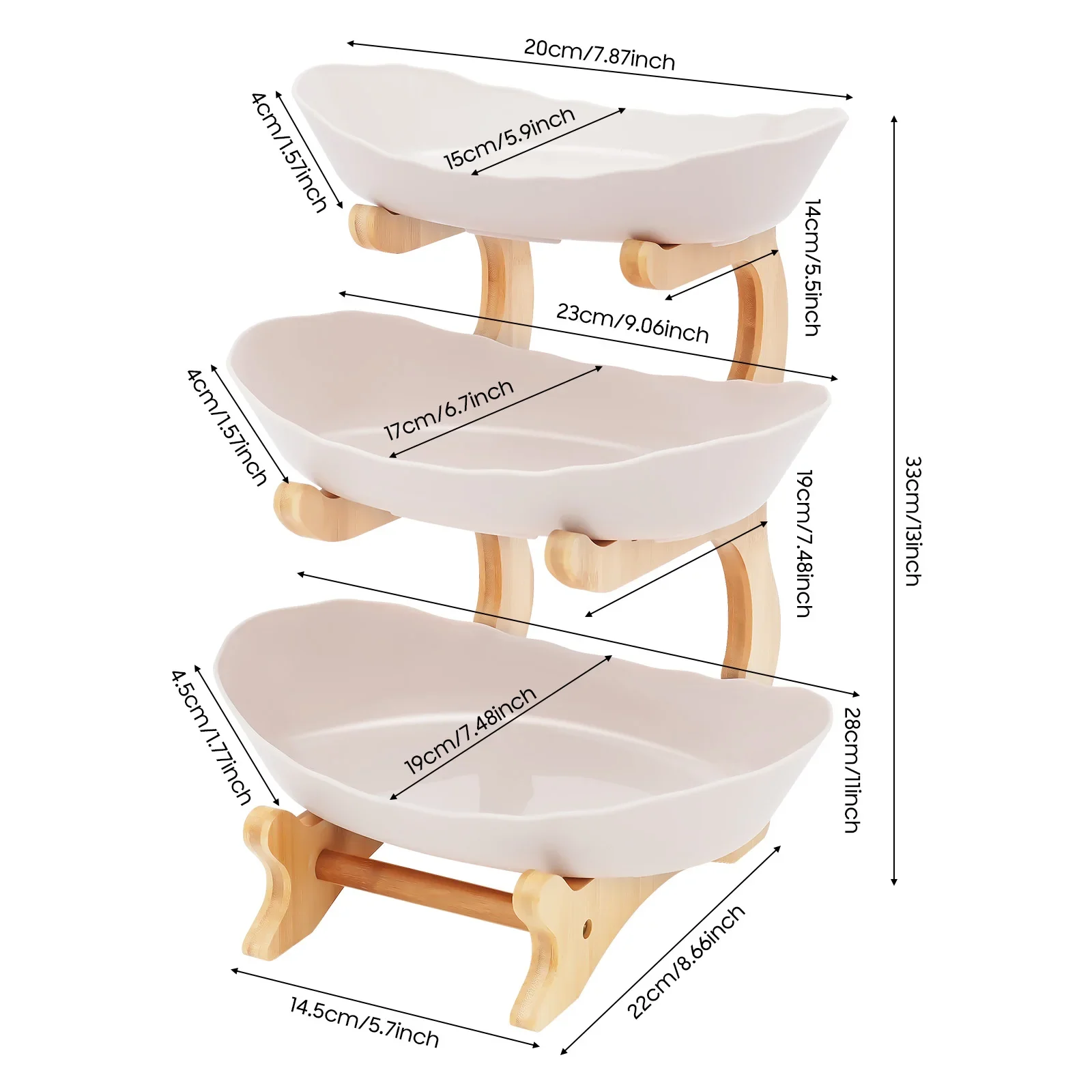 حامل فواكه من الخيزران مكون من 3 طبقات، أوعية من البولي بروبيلين من الدرجة الغذائية، تصميم قابل للتكديس لوجبات الفواكه والوجبات الخفيفة وكعكة الحلوى، صينية تقديم المنزل والحفلات #3