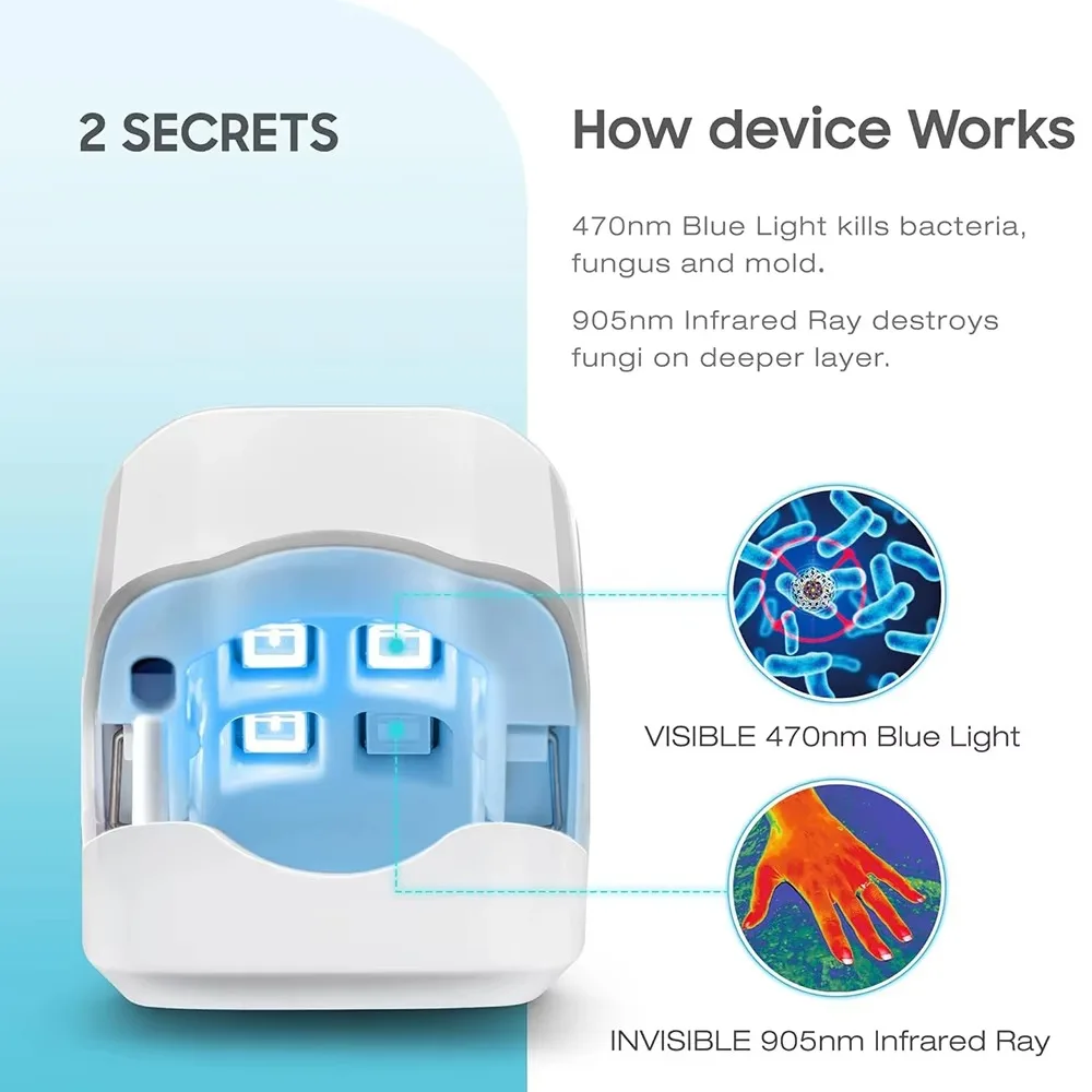 علاج فطريات الأظافر مسمار مساعدة أداة تنظيف فطار USB تهمة LED جهاز الليزر 910nm الأشعة تحت الحمراء 470nm الضوء الأزرق