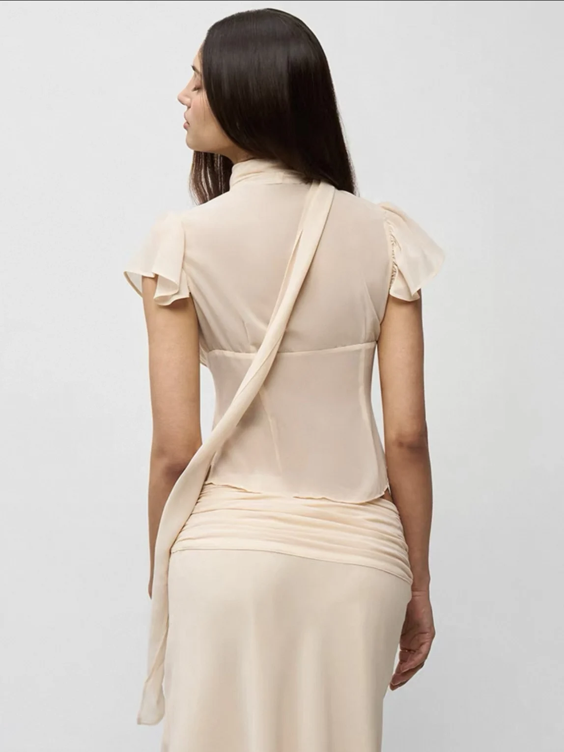 GUIZIO بلوزة خصر مجوفة + تنورة متوسطة الطول بطيات تنانير تناسب الملابس النسائية