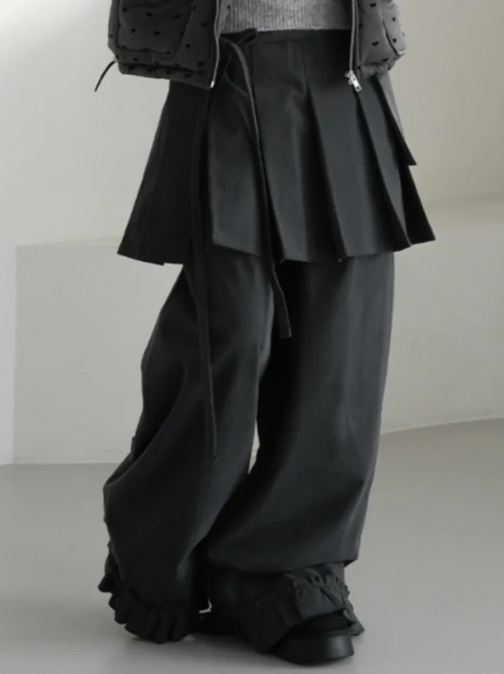 طقم تنورة قصيرة نسائية بتصميم كوري عصري مع حزام وجيوب وطيات وحواف بنمط خشبي لفصل الربيع #1