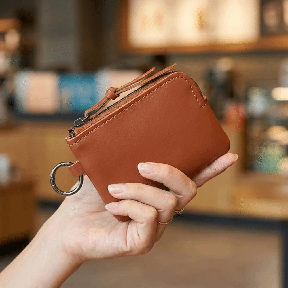 

Change Purse PU Hanging Neck Wallets Soft with Keychain Key Holder Purse Retro Portable Men's Money Pouch Shopping