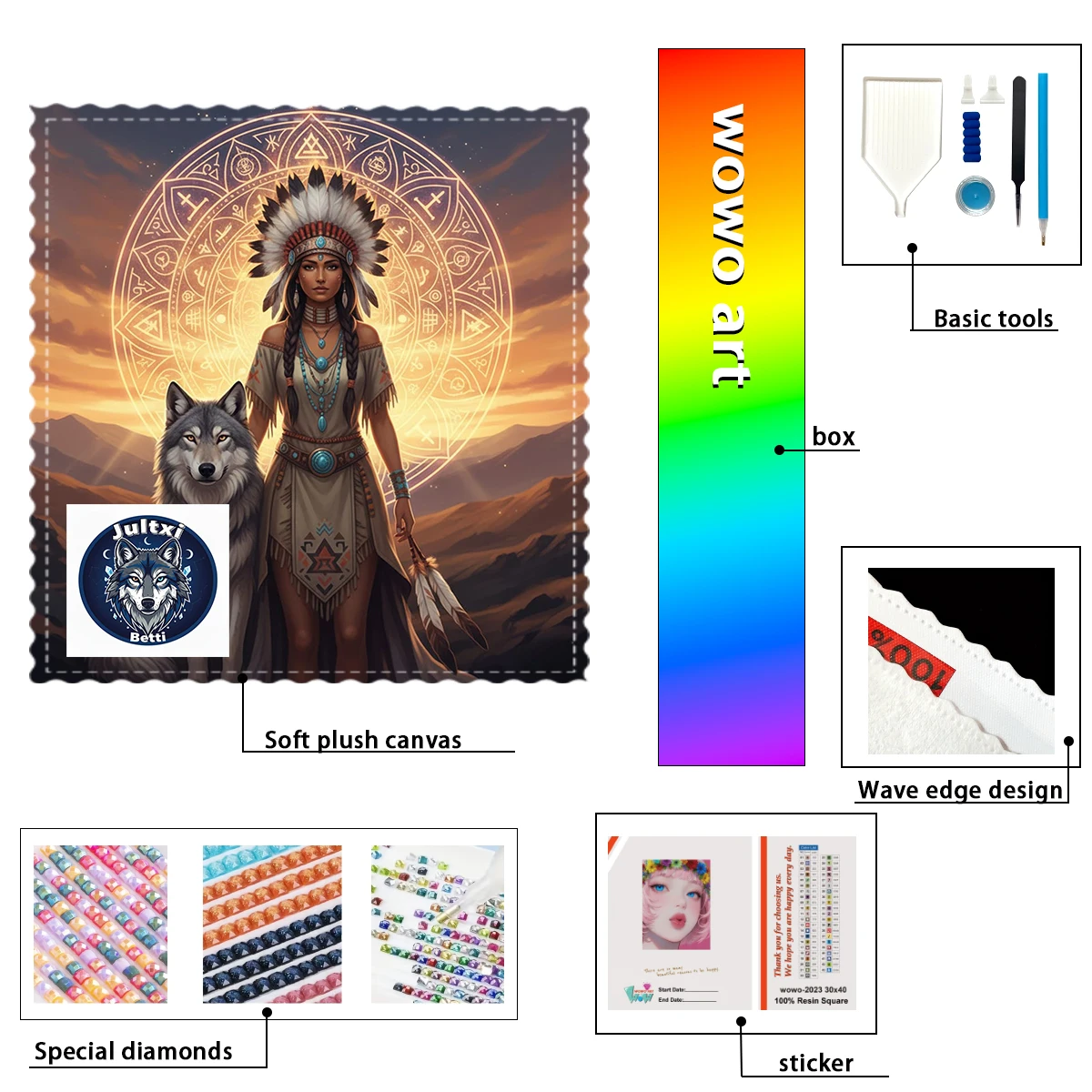 【Betti_ Diamond Art】The Indian girl and her Wolf Crystal AB Rhinestone FD Rhinestone Perfect Resin Diamond