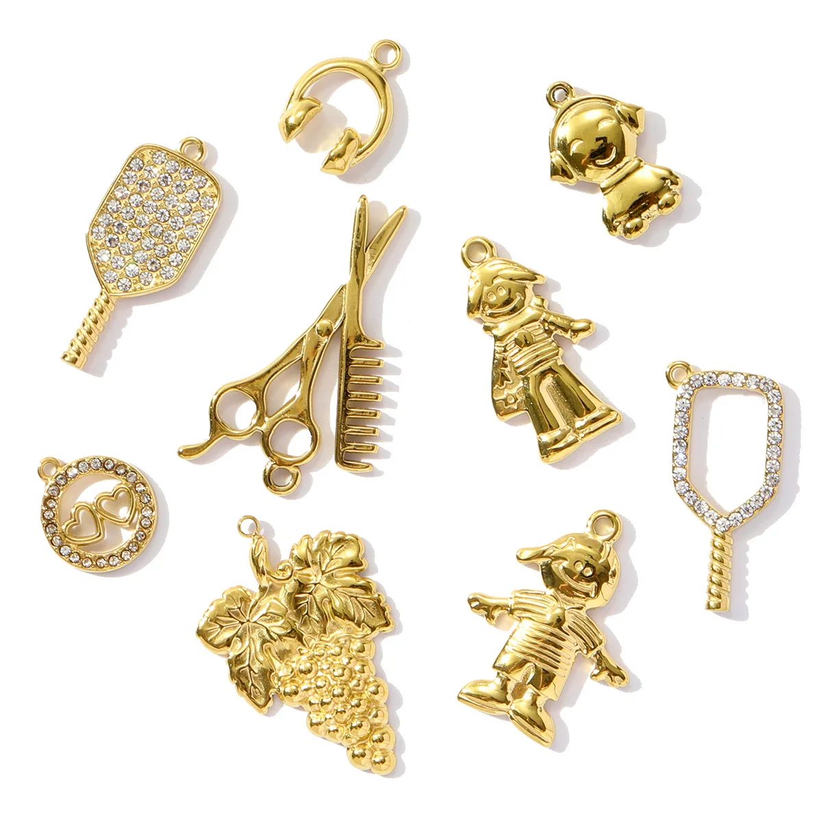 3 قطعة/الوحدة الفولاذ المقاوم للصدأ الشعر المتقلب مضرب تنس قلادة سماعة العنب صبي فتاة Charms بها بنفسك سحر قلادة صنع النساء المجوهرات