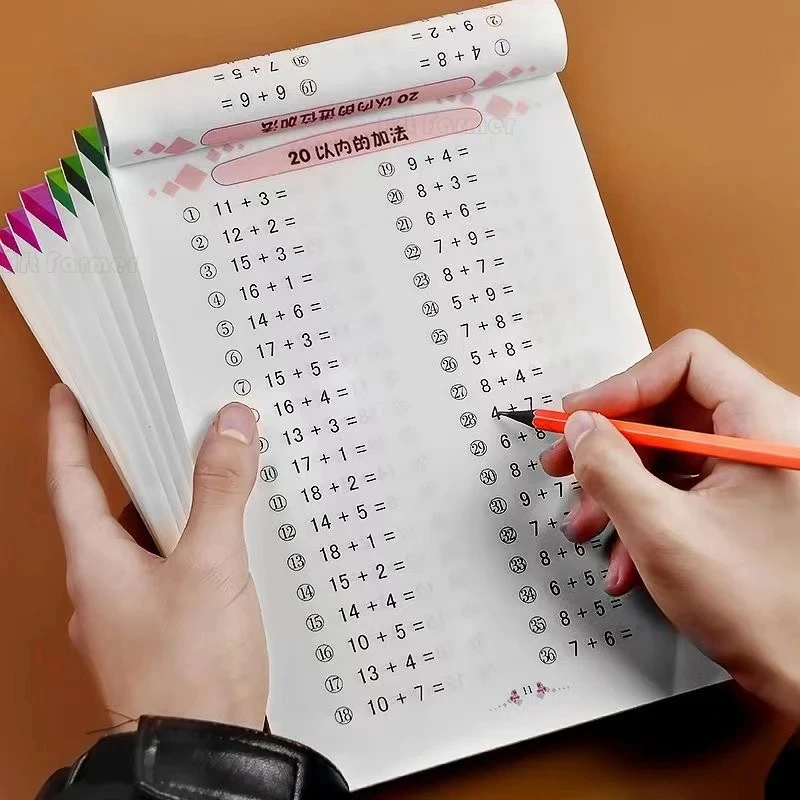 96 Pages/Book Addition and Subtraction Children's Learning Mathematics Workbook Handwritten Arithmetic Practise Copybook