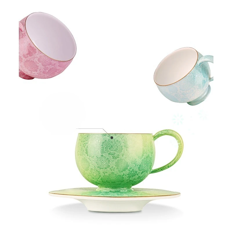 Ceramic coffee cup saucer mug set, free high-end gift box for girls