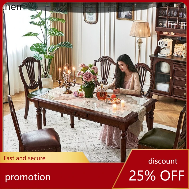 

HT retro wind rock slab dining table walnut wood scratch-proof table top 1.5 meters rectangular table