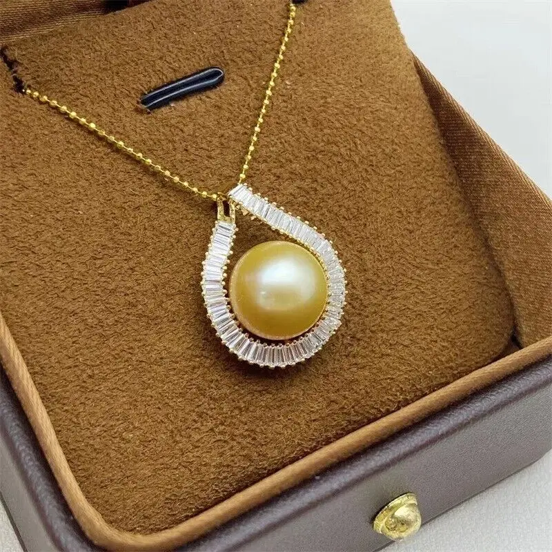 AAA 12-13mm Natural Akoya Pearl Pendant Necklace 18 inch S925 T-shaped Zircon