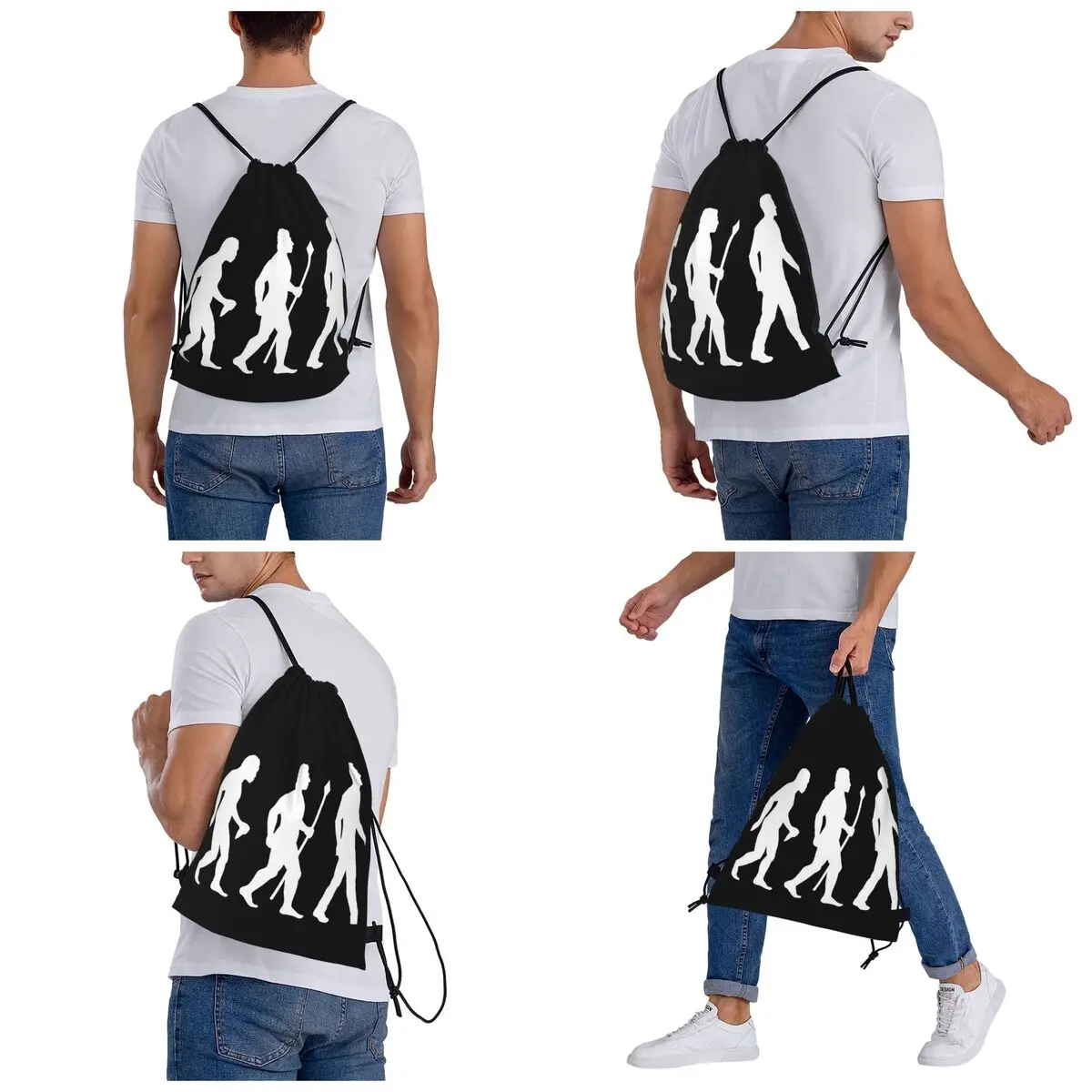 Evolution Of Man Plecaki rowerowe Wielofunkcyjne przenośne torby ze sznurkiem Torby na książki Torby na książki dla studentów podróżujących
