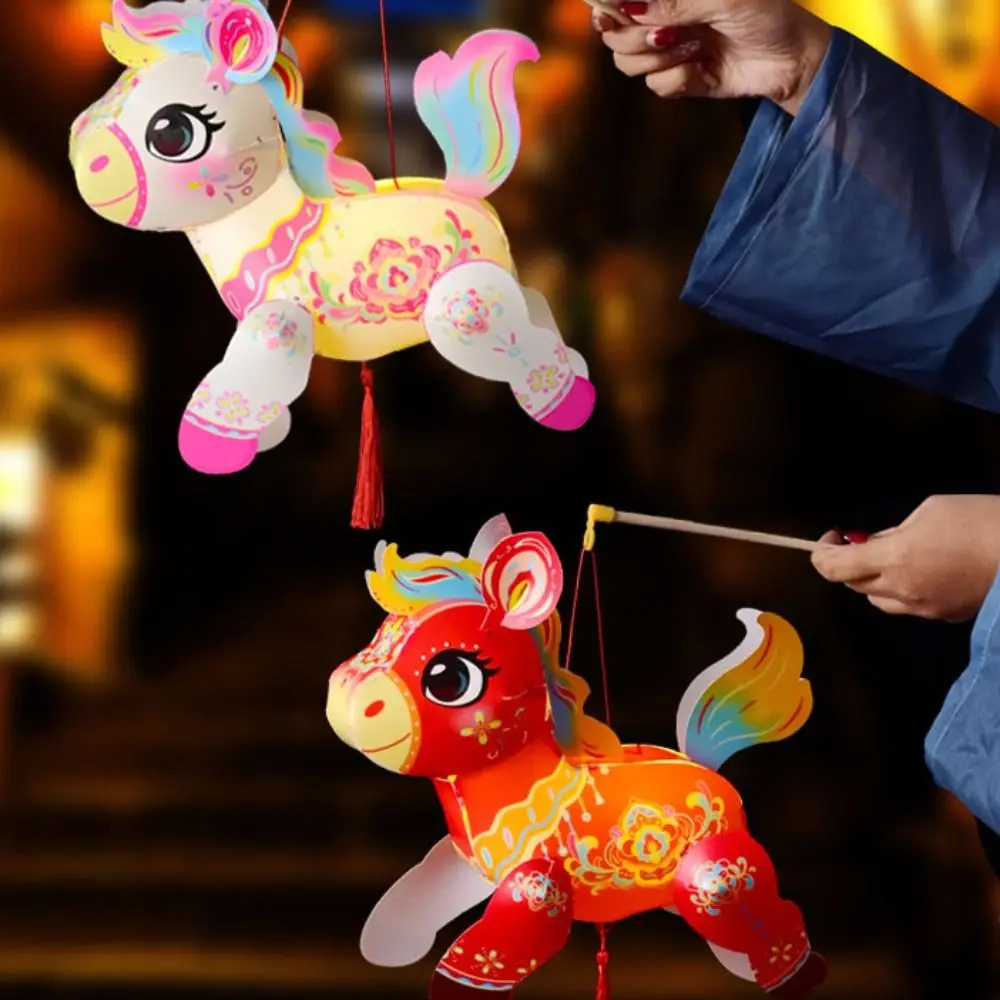 D I Y Lantern Materials PVC Handheld Lantern Cartoon Pony Blessing Lantern Chinese Style Handmade 's Lantern Spring Festival