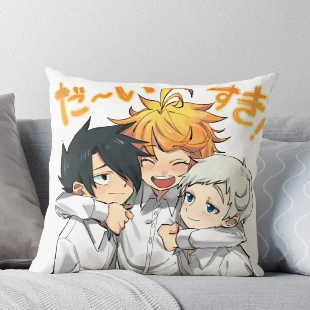 

The Promised Neverland , cute Ray Emma and Norman Throw Pillow Cusions Cover Pillows Aesthetic pillow