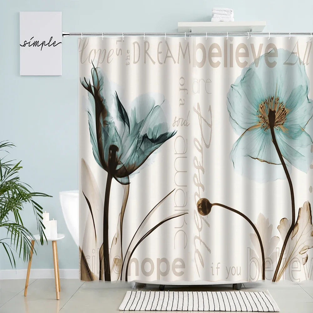 Tropical Green Plant Palm Leaf Bathroom Shower Curtains Summer Jungle Fabric Waterproof Hooks Hanging Curtain Bath Screen Decor