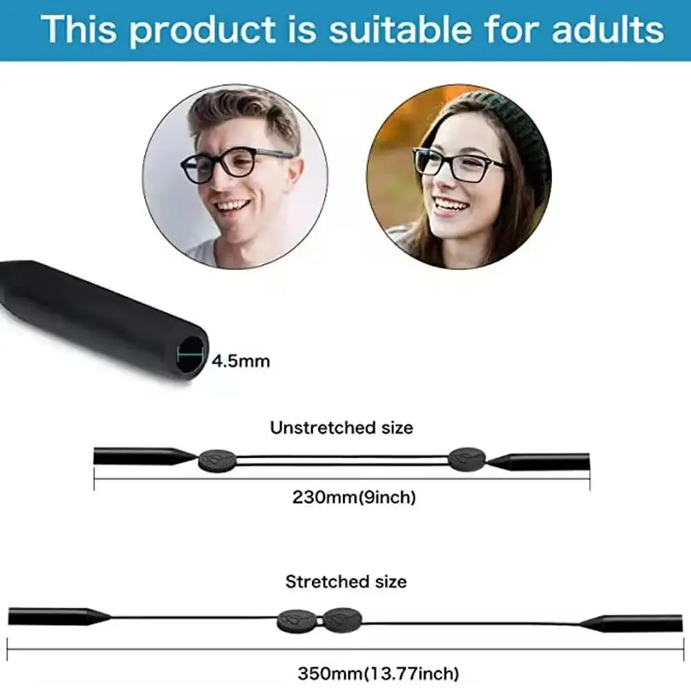 Cinta ajustable de encaje de silicona elástica Multicolor para gafas, correas de cuello para gafas redondas antideslizantes, extremos de cuerda deportivos con letras B E7Y1
