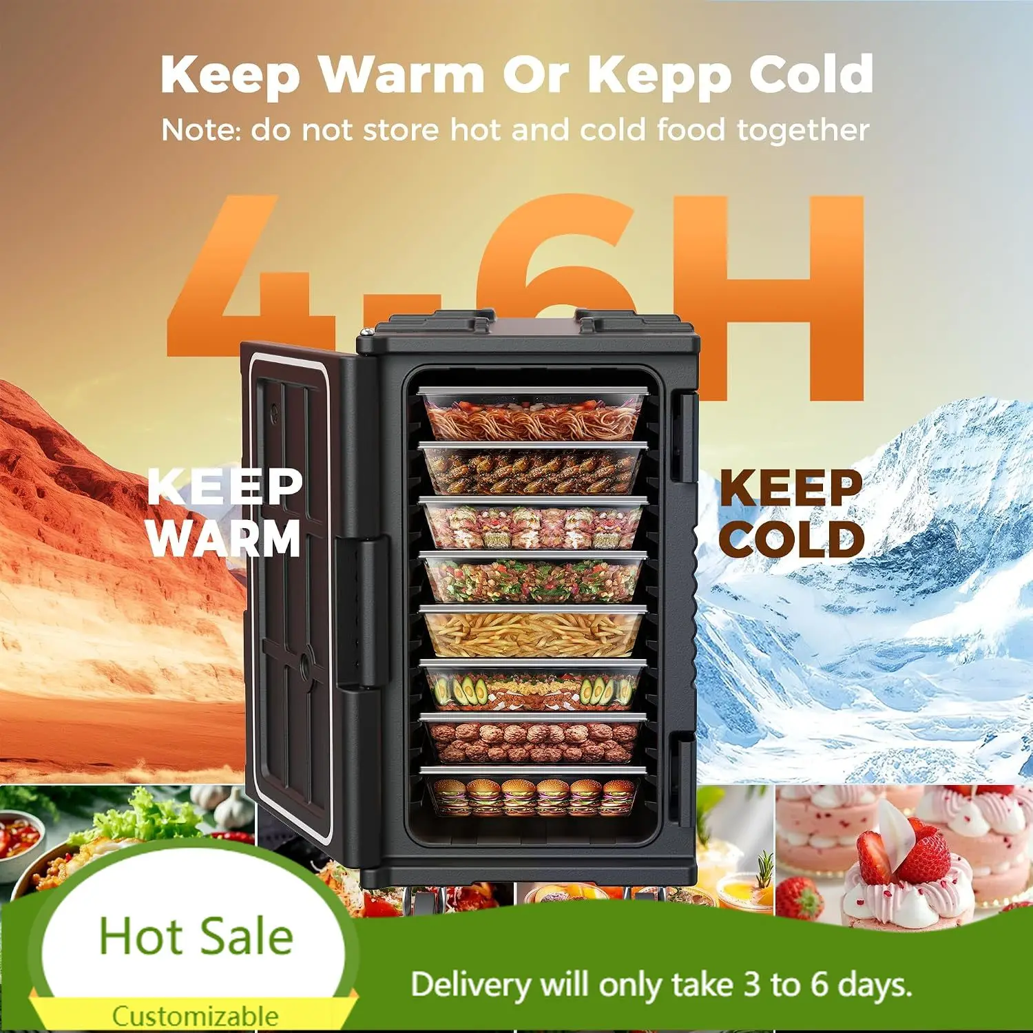 127QT Non-Electrical Catering Food Warmers with Swivel Casters, 304 Stainless Steel Door Shaft & Nylon Latch, Insulated