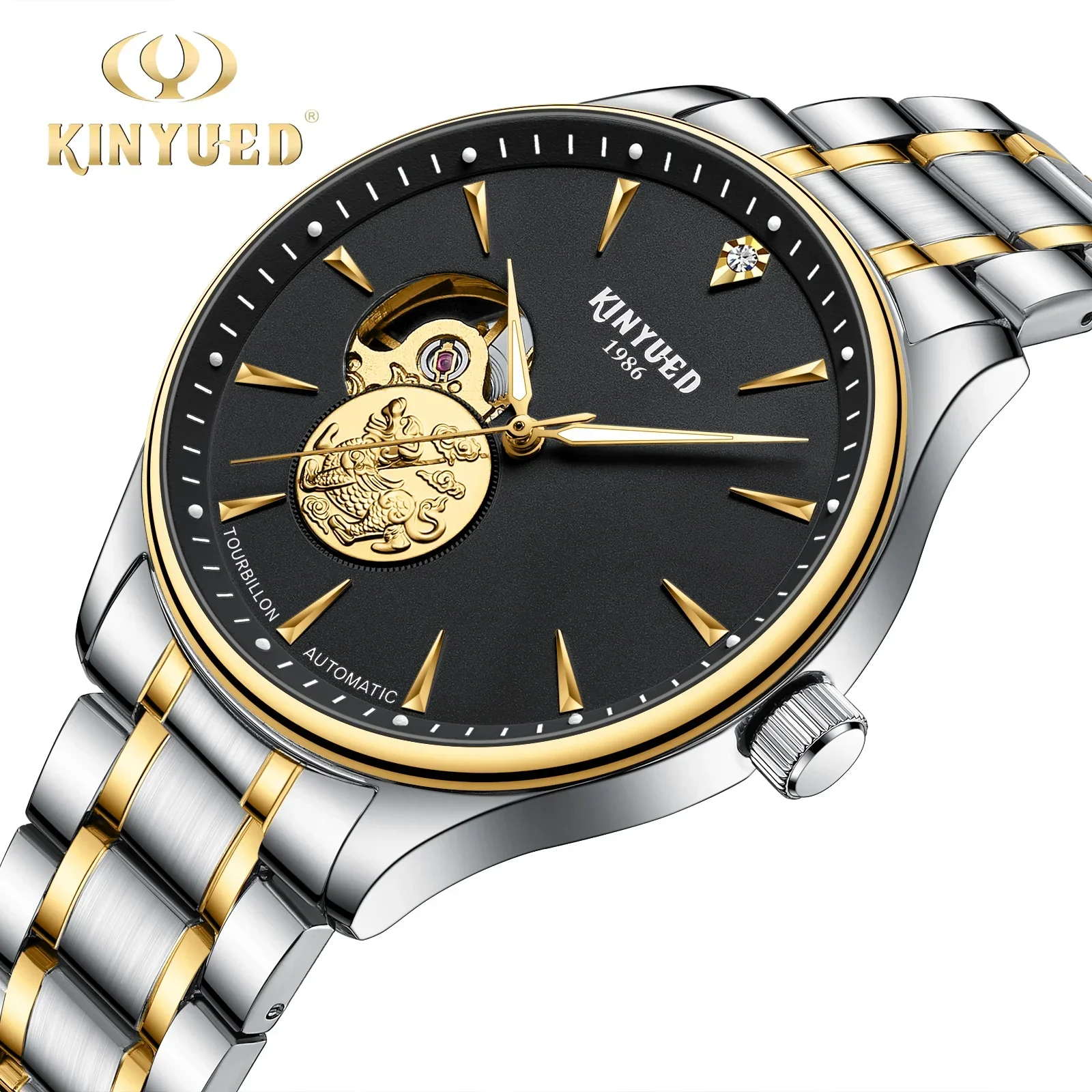 

Kinyued Men's Automatic Mechanical Watches Stainless Steel Strap Man Business Fashion Wriswatches Luminous Waterproof Watch