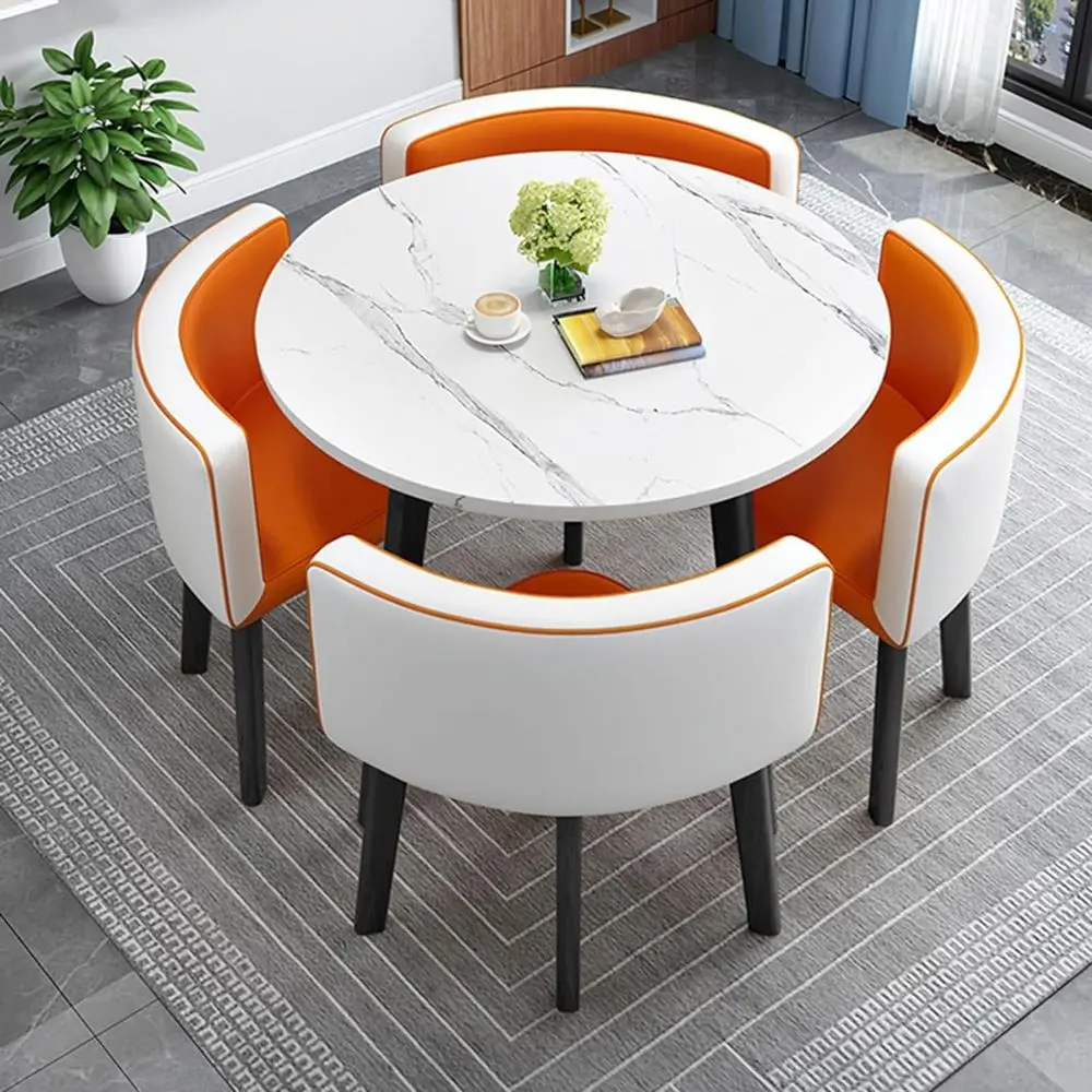 

Breakfast Table and Chair Set, Round Dining Table Set with 4 Chairs,Office Reception Room Club Table Modern Kitchen Living Room