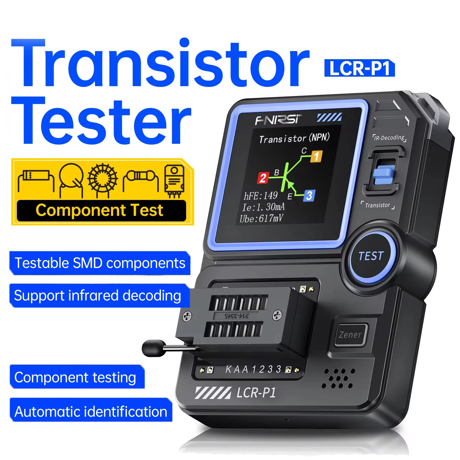 FNIRSI LCR-P1 Tester professionale a Transistor diodo triodo misuratore di resistenza di capacità LCR ESR Meter NPN PNP MOSFET IR Tester