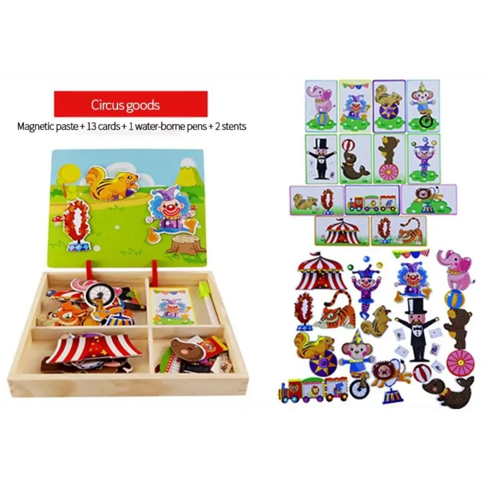 Houten magnetische 3D-puzzels met deksel Educatieve tekening Whiteboard 2 houders Gemakkelijk op te bergen Houten puzzels Magneetboek