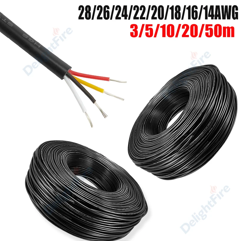 4Core Sheathed Wire Cable 28 26 24 22 20 18 16 14AWG 3/5/10/20/50m Tinned Copper Cable For Speakers Automotive LED Strip Lights