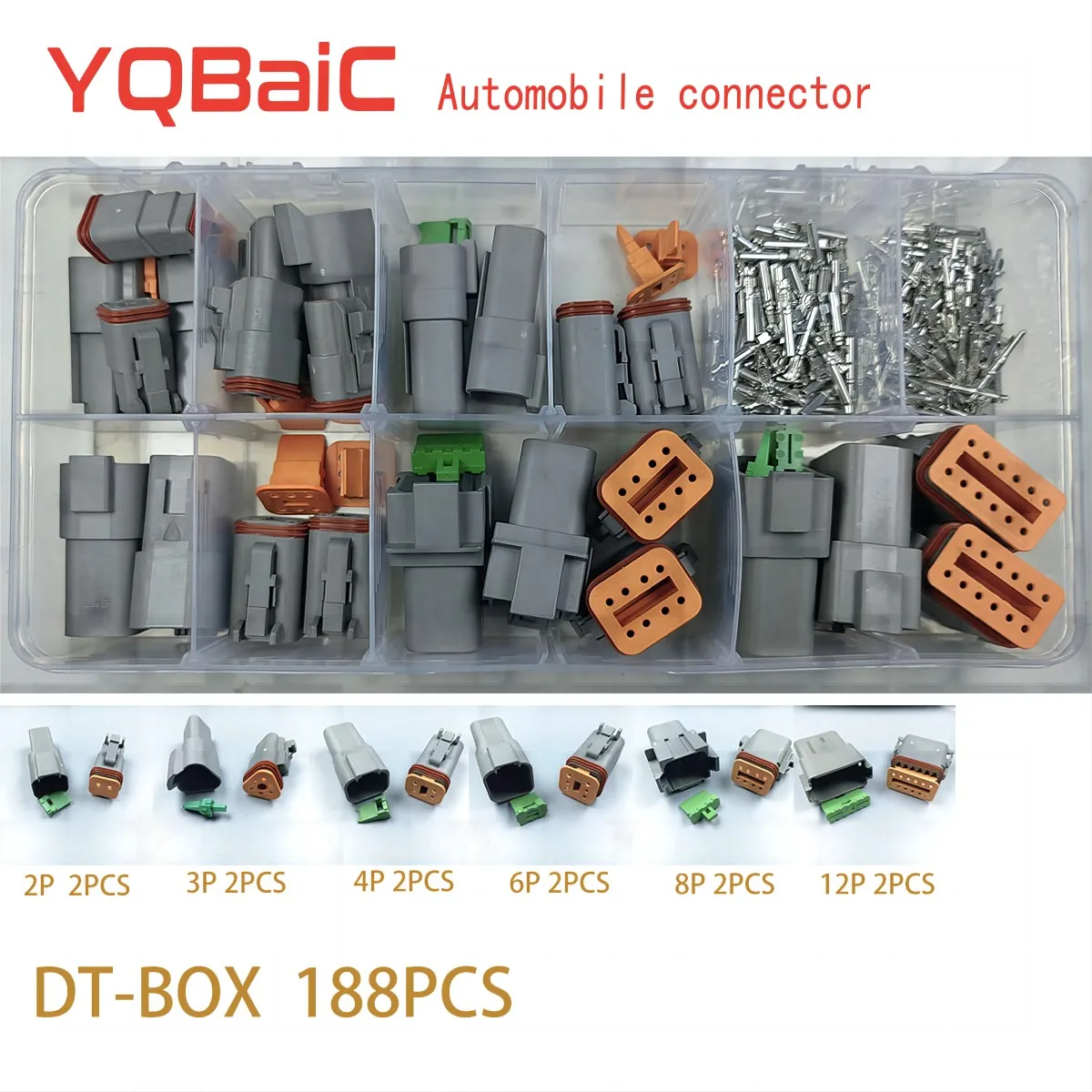 188pcs German DT series Waterproof Wire Connector Kit DT06-2/3/4/6/8/12S DT04-2/3/4/6/8/12P Automotive Sealed Plug with pins box