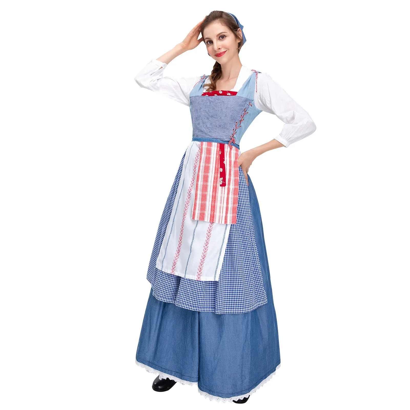 Women Retro Farm Maid Dress Oktoberfest Dirndl Dresses Wench Bavarian Dress German Beer Festival Outfit Party Cosplay Costume