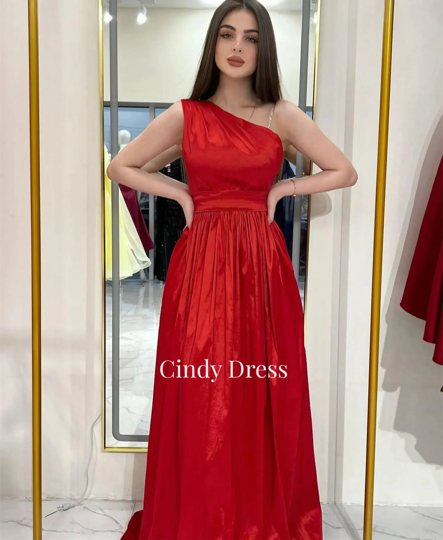 Cindy Sloping Shoulders Luxury Evening Dresses for Women 2024 A-line Dubai Dress Womens Red Wedding Guest Saudi Arabia Female