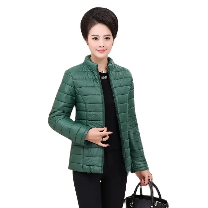 Middle-aged And Elderly Women\'s Thin  Jacket Short Down Cotton-padded Jacket Middle-aged Mother Winter Dress CCollar Slim Coat.