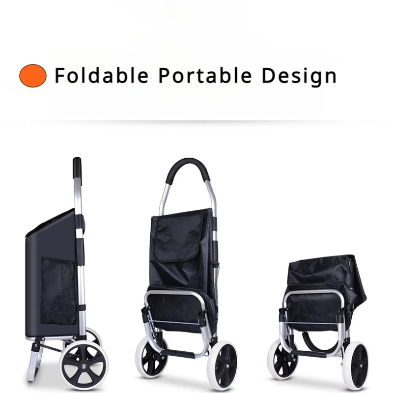 Foldable Shopping Cart Outdoor Portable Storage Bags Small Pull Cart Aluminum Alloy Tie Rod Stairs Climber Trailer for Old Man