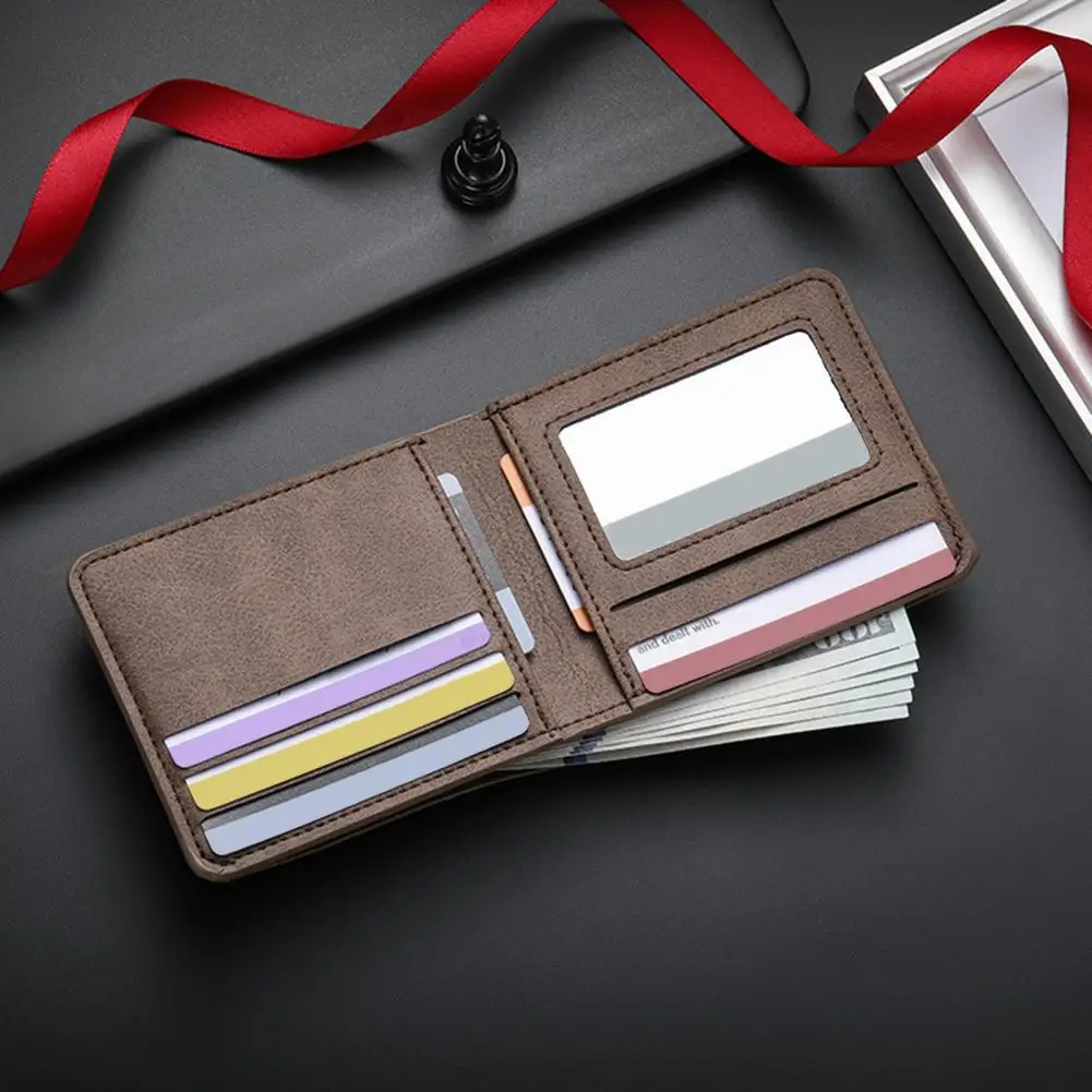 Men Slim Wallet Short Bifold Wallet with ID Window Minimalist Card Holder Wallet Gift for Husband Father