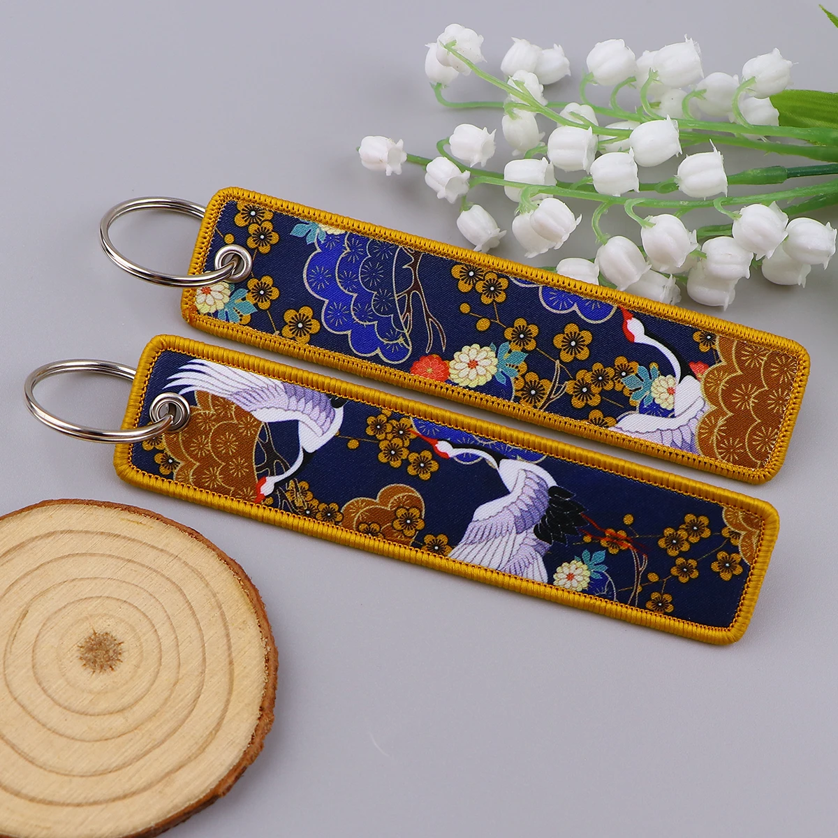 Van Gogh Embroidery Key Fobs Japanese Waves Key Tags Keychain For Motorcycles Cars Key Ring Accessories Jewelry Chaveiro Gifts